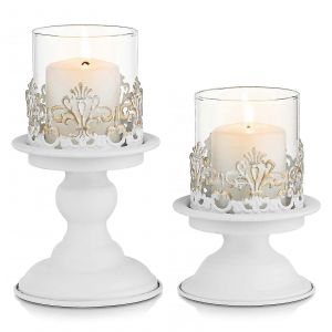 Vintage Porte-Bougie Bougies De Pilier - Blanc Mat Rustique Porte-Bougie En Métal Porte-Bougie Bougie De Stand Pour Les Décorations De Noël, De Pâques Avènement De Hal - Neuf