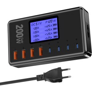 JGD-Chargeur USB C 200W,Chargeur Rapide avec 4 Ports de Chargeur Type C et de 4 Ports de Chargeur USB,Chargeur USB Multiple Prend en PD/PPS/QC,Station de Charge pour iPhone 16,Samsung,Pixel,iPad,etc. - Neuf