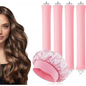 KAL-Set Boucles Sans Chaleur, 4Pcs Headband Hair Curler Avec Bonnet Satin, Bigoudi Boucle Cheveux De Sommeil Doux, Boudin Cheveux Boucle Sans Chaleur, Bigoudis Cheveux Pour Tous Les Types De Cheveux - Neuf