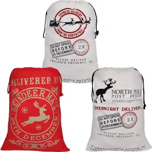 3 Pcs Sac Du Père Noël En Toile De Jute Avec Cordon De Serrage 26"" X 19"" Pour Stockage Des Paquets, Fournitures De Fête Et Cadeaux De Noël - Neuf