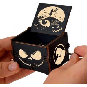 Il s'agit d'une boîte à musique en bois vintage gravée à manivelle « The Nightmare Before Christmas » pour Halloween,anniversaire,Noël,Saint-Valentin - Neuf