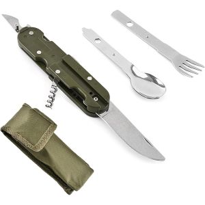 Eryi-Set De Couverts D'extérieur Avec Sac De Rangement Vaisselle Pliante En Acier Inoxydable 5 En 1 Pour Camping Et Pique-Niques De Randonnée - Neuf