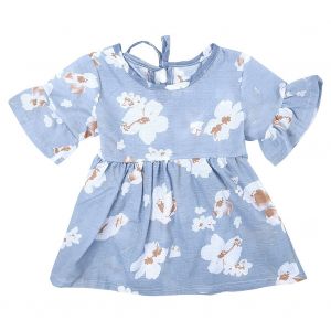 Robe Bebe Enfant Mignonne A Volants, Manches Courtes, Col Rond, Imprime Floral, Printemps-Ete (Bleu 70) - Neuf