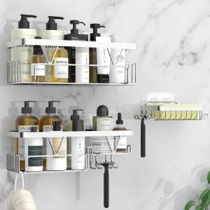 Etagere Douche sans Percage-Rangement Salle de Bain avec Porte-Savon,Convient aux Salles de Bains et aux Cuisines - Neuf