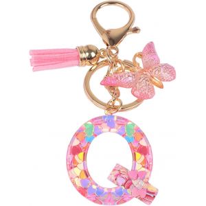KAL-Nom Lettre Initiale Porte-Clés, Pompons Papillon Monogramme Porte-Clés, Rose - Neuf