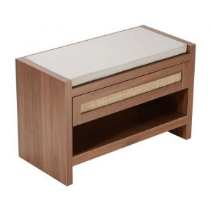 Banc En Rotin-Duoku-30,9 Po-Banc À Chaussures Avec Tiroir De Rangement Et Coussin De Siège En Lin, Rotin Tissé À La Main - Neuf