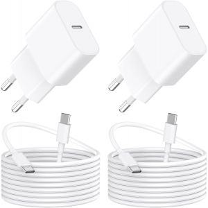 Chargeur Rapide pour iPhone 17 16 15,2Pack Chargeur USB C 20W avec 3M Type C Cable Adaptateur Secteur Mural Alimentation pour Apple iPhone 17/17Air/17Pro Max/16/16 Pro/16 Pro Max/15/15 Pro/15 Pro Max - Neuf