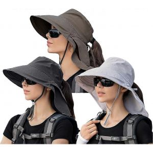 Paquet De 3 Femmes Queue De Cheval Chapeau De Soleil Avec Rabat De Cou Large Bord Protection Uv Chapeau Seau D'été Plage Fishin - Neuf