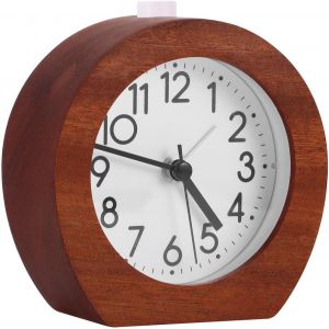 R&eacute;veil Analogique en Bois, Horloge de Table R&eacute;tro, Horloge Silencieuse avec Design Semi-Circulaire, Fonction Snooze et Lumi&egrave;re Lumineuse, comme Cadeau pour Enfants, Adolescents - Neuf