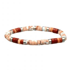 Bracelet Perles Heishi Jaspe Imp&eacute;rial Et Rouge - Neuf