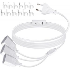 C&acirc;ble d'extension avec fiche plate et interrupteur, 2 m, prise Euro, rallonge de c&acirc;ble d'alimentation, c&acirc;ble d'alimentation, plat, 3 prises, adaptateur de prise Euro avec c&acirc;ble fin, EU distributeur - Neuf