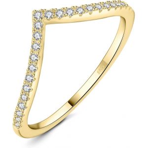 Forme V Love Cubic Zirconia Bague Taille Rond Pierre Argent Massif 925 Femme,Plaqué Or Jaune Or Rose Bague Diamant Simulé Fiançailles Mariage Promise Alliance,Ensemble Bijoux Mariee.[Y270] - Neuf