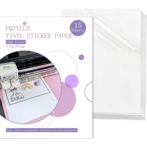 Papier Autocollant en Vinyle,15 Feuilles Papier Autocollant Imprimante,Papier Vinyle Imprimé Imperméable,Vinyle Transparent Brillant,A4 Papier Autocollant pour Imprimantes à jet d'encre Laser - Neuf