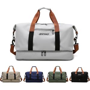 nzqaf-Sac de Sport & Sac de Voyage pour Femmes et Hommes, Sac de Week-End Gym Bag, Sac de Natation étanche avec Compartiment à Chaussures & Compartiment Humide (Gris) - Neuf
