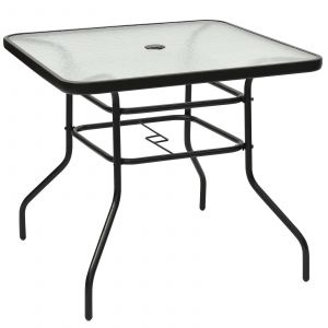 Table De Jardin Carr&eacute;e En Verre Tremp&eacute; 81 X 81 X 71 Cm Avec Parasol Pratique Et Design Moderne En M&eacute;tal Noir Helloshop26 20_0020830 - Neuf