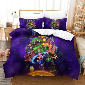 Housse De Couette Super Mario Imprim&iquest;&iquest;E En D Avec Taies D'oreiller, Parure De Lit Pour Adolescents Avec Fermeture &iquest;&iquest; Glissi&iquest;&iquest;Re, Housse De Couette En Mic - Neuf