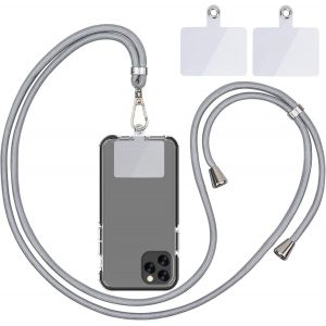 Kal-Chaîne De Téléphone Portable Universelle -Cordon Universel Pour Téléphone Portable À Suspendre Autour Du Cou -Avec Cordon De Téléphone Portable -Réglable Et Amovible -Argenté Clair - Neuf