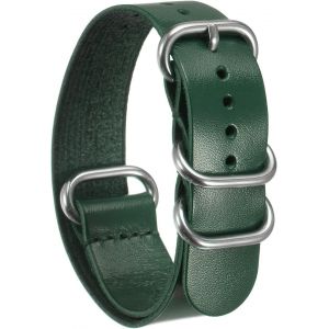 Kal-Bracelet De Montre En Cuir V&eacute;ritable 20mm &Agrave; Lib&eacute;ration Rapide, Sangle De Montre De Remplacement Souple Avec Boucle En Acier Inoxydable Argent&eacute; &Agrave; 5 Anneaux, Vert - Neuf