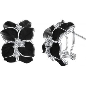 Kal-Femme Boucle Oreille Ear Cuff Noir Fleur Zirconium Piercing Boucle D'oreille Fantaisie Bijoux - Neuf