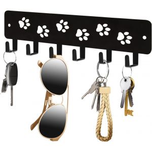 Crochets À Clés Décoratifs Pour Laisse De Chien - 6 Crochets De 25 Cm X 7 Cm Pour Mur Décoratif - Support De Rangement Adhésif Pour Animaux - Crochets Noirs Pour Entrée,Salon,Cuisine - Cadeaux Pour - Neuf