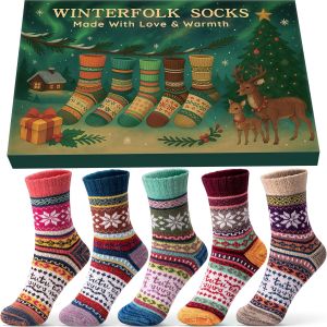 Kalanka-Chaussettes Chaudes Femme Cadeau Noel: Idee Cadeau Secret Santa Original Pour Épouse Maman Fille Mamie S?urs, Femme Chaussettes 35-42 Hiver Grand Froid Fantaisie Tres Grosse Douce Laine Pilou - Neuf