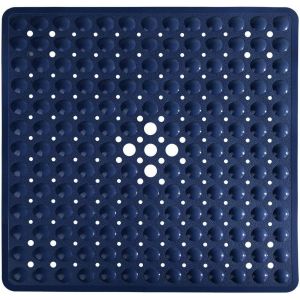 Tapis de douche antid&eacute;rapant &agrave; ventouses, r&eacute;sistant aux moisissures, avec trous d'&eacute;vacuation, lavable en machine, 53 x 53 cm, bleu - Neuf
