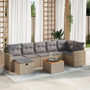 Salon De Jardin Avec Coussins 8 Pcs Beige Résine Tressée - Neuf
