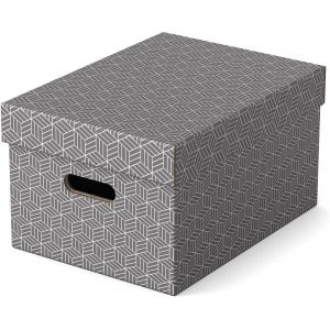 Lot de 3 Boîtes avec Couvercle, Rangement & Organisation, 100% Carton Recyclé, 100% Recyclable, Motif Géométrique, Gris, 628283, Medium - Neuf