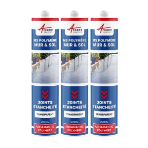 Colle ms, polym&egrave;re, mastic d'&eacute;tanch&eacute;it&eacute; Transparent 290 ml x 3 - ARCANE INDUSTRIES - Neuf