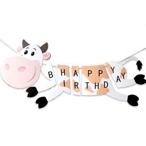 Checarzhn--No1-Bannière « Vache Happy Birthday » - Guirlande D'anniversaire - Impression Vache - Décoration D'anniversaire Pour Enfants - Animaux De La Ferme - Décoration D'anniversaire Pour Enfants - Neuf
