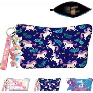 MAA-Licorne Trousse de Toilette Femme, Pochette Maquillage avec Porte Clés, Lmperméable Trousse à Maquillage, Makeup Bag, Sac Maquillage Portable Sac de Maquillage Multifonction Organisateur(A) - Neuf