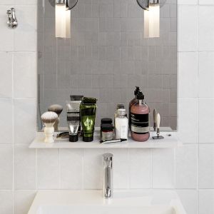 TIANYI-Étagère Murale en Verre 90cm, étagère en Verre pour Salle de Bain, étagère de Douche en Verre Blanc avec Verre de sécurité trempé de 6mm et Supports métalliques (Blanc) - Neuf