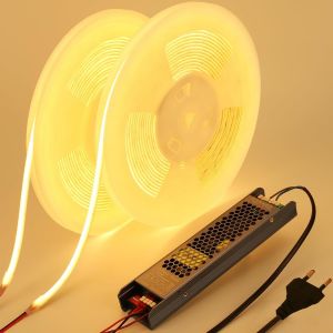 24V Ruban Led Cob Diffus 20M (10M X 2), Bande Led 3000K Blanc Chaud Exterieur Silicone Laiteux Etanche, Cri 93 160W Bandeau Led Adhésif Avec Alimentation Pour Décoration Chambre[RUB9222215] - Neuf