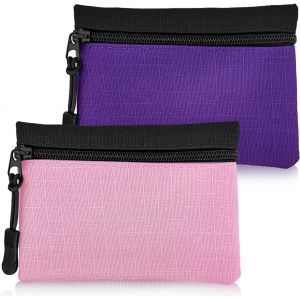 Trahoo-Lot De 2 Porte-Monnaie &Agrave; Fermeture &Eacute;clair Pour Femme Et Homme, En Tissu Oxford, Petit Porte-Monnaie Pour Fille Et Gar&ccedil;on, Mini Pochette Portable Pour Pi&egrave;ces De Monnaie (Rose + Violet) - Neuf