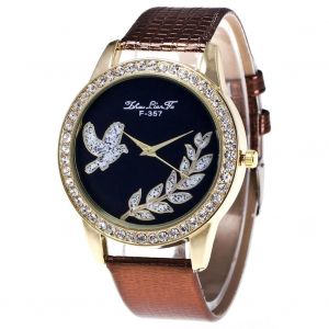 Zhoulianfa Trendy Hommes Femmes Inlay Strass Cristal Casual Quartz Montre-Bracelet (Coffe) - Neuf