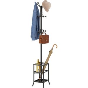 Ulteronixshop-Porte-manteau avec Porte-parapluie, Porte-v&ecirc;tements avec 12 Crochets, Porte-vestes sur Pied, Porte-manteau, Pour salon, Chambre &agrave; Coucher,entr&eacute;e -Noir - Neuf