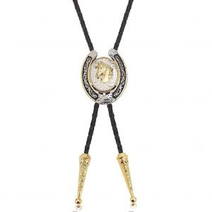 Cravate Bolo Style Cowboy Western En Cuir Turquoise Avec Pendentif Cheval Dor¿¿ Pour Homme Et Femme, Tenue D¿¿Contract¿¿E - Neuf