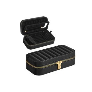 &Eacute;tui &agrave; bijoux de voyage compact avec miroir et s&eacute;parateurs ajustables - Noir - Neuf