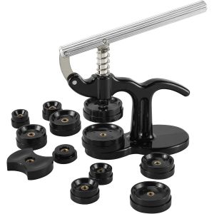 Kal-Kits Presse Boîtier Montres Avec 12 Tailles Moules Noir 18-50mm, Trousse Outil Réparation Barre Ressort Pour Fermeture Table Arrière Montre, Presseur Fermeture Professionnel Pour Batterie Remplac - Neuf