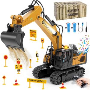 KALANKA-Pelleteuse Télécommandée, 2,4GHz Pelleteuse Enfant avec Télécommande Gravité, Tractopelle Telecommandé avec Lumières et Musique, Jouet Engin de Chantier Cadeau Garçon 5-12 Ans - Neuf