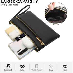 Portefeuille Femme Cuir,Longue Porte Monnaie Avec Fermeture Éclair,Grande Capacite Téléphone Titulaire De La Carte De Crédit Avec Bracelet (Noir) - Neuf