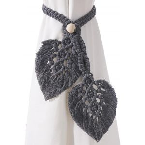 Boheme embrasses de Rideaux (Gris), Tricote a la Main en Coton Reglable avec Perles en Bois pour la decoration de Rideaux - Neuf