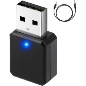 KALANKA-Adaptateur Bluetooth USB 5.1 Voiture, Dongle Bluetooth Plug and Play avec Sortie AUX et USB, R&eacute;cepteur Bluetooth pour Haut-Parleurs et Appels Mains Libres, C&acirc;ble Audio 3,5 mm Inclus - Neuf