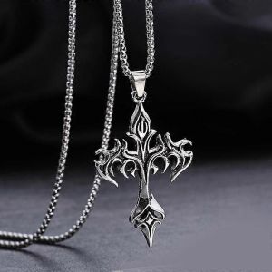 Mode Vintage Flame Cross Pendentif Collier Pour Femmes Hommes Longue Chaîne Punk Goth Accessoires Tendance Tour De Cou Bijoux Gothiques - Neuf