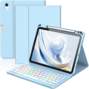 Coque Clavier Pour Ipad A16 11/10 Ème Generation (11 Pouces 2025/10.9 Pouces 2022) Étui Keyboard Bluetooth Pour Ipad 10eme/11eme Avec 7 Couleurs Rétroéclairées,Porte Crayon,Azerty Français,Blu - Neuf