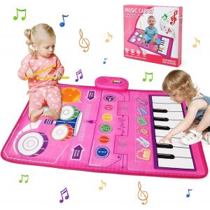 TDRFL-Tapis De Jeu Musique Enfant,Tapis De Danse 2 En 1,Jeu Musical Batterie De Jazz Et Tapis Piano,Jouet Bebe 1 An Portable,Cadeaux Anniversaire Noël Bébés Garçons Filles 1 2 3 4 Ans (80 * 50) - Neuf