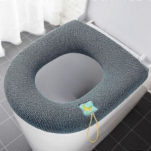 Coussins de si&egrave;ge de toilette universels,housse de si&egrave;ge de toilette lavable,coussin de si&egrave;ge de toilette en forme de U zipp&eacute;,coussin de couverture de toilette pour salle de bain (bleu + gr - Neuf