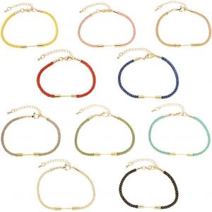 Kal-10pcs Bracelet Coulissant R&eacute;glable Bracelet Torsad&eacute; En Nylon 10 Couleur Bracelets En Cordon Tress&eacute; Bracelets D'amiti&eacute; R&eacute;glables Avec Accessoires En M&eacute;tal Pour Bricolage Fabrication De Bijoux - Neuf