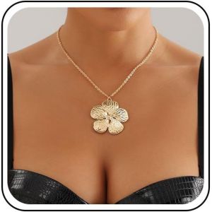 Kales-Collier Pendentif Fleur Vintage Large Collier Ras Cou Fleur Mat Collier Ras Cou Fleur Doré Collier Ras Cou Exagéré Doré Bijoux Pour Femmes Et Filles - Neuf