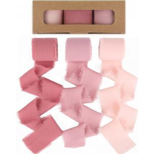 3 Rouleaux De Ruban En Mousseline De Soie ,3,8 Cm X 640 Cm De Rouleaux De Ruban En Mousseline De Soie Pour Bouquets De Mariage Emballage De Cadeaux De Bricolage (S&eacute;rie Rose) - Neuf